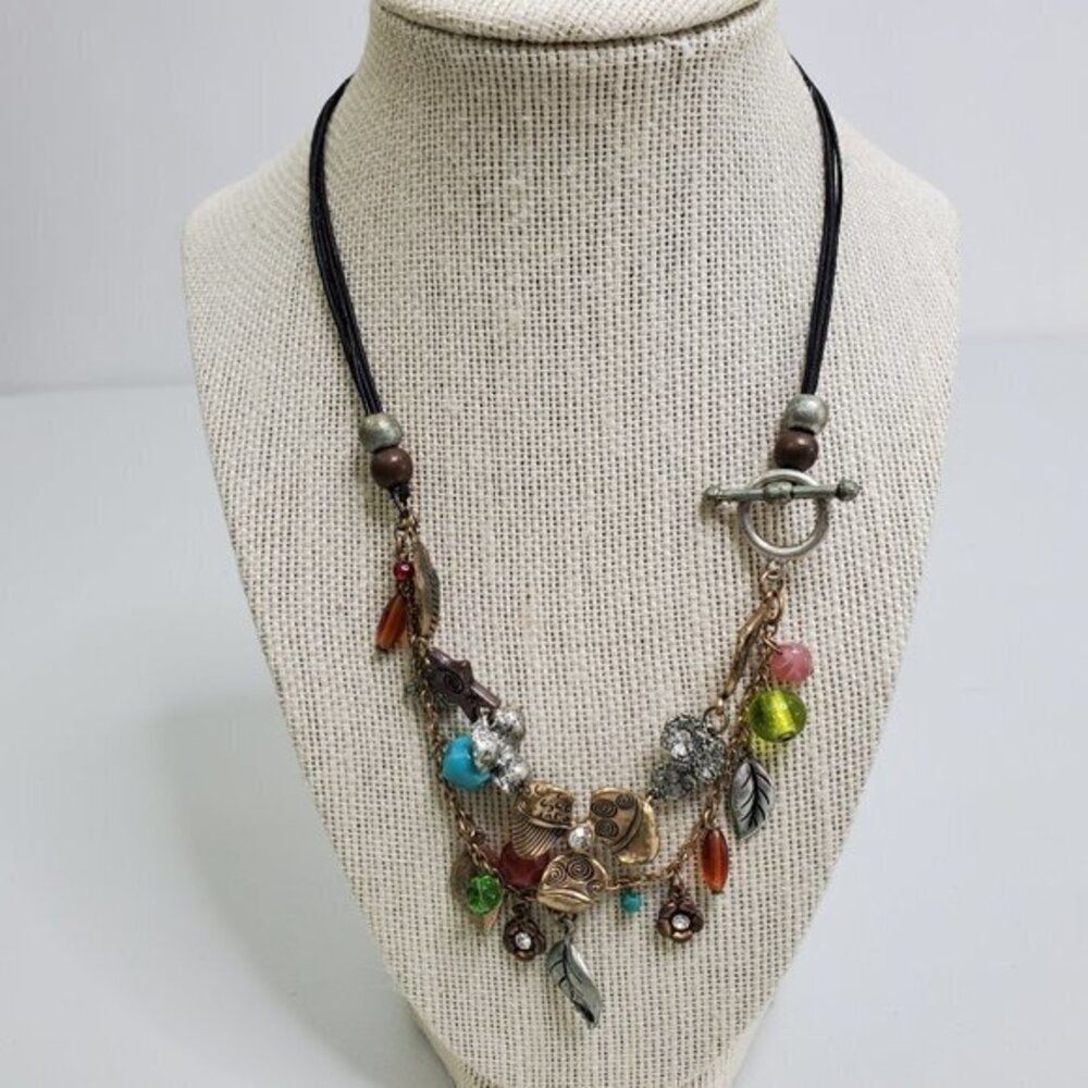 Rainbow‎ Charm Necklace Chain Floral Rhinestone Bea